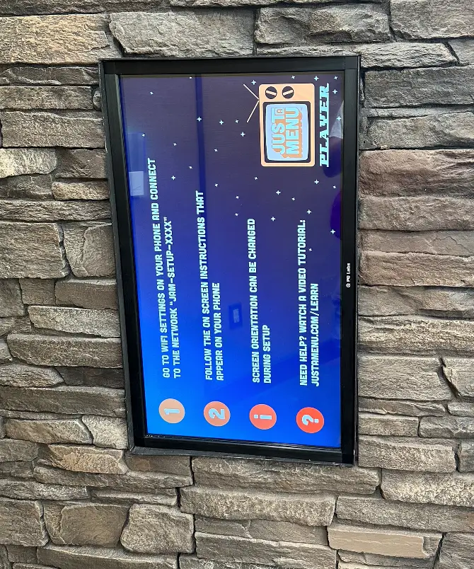 A Just a Menu Digital Menu Board is displayed.